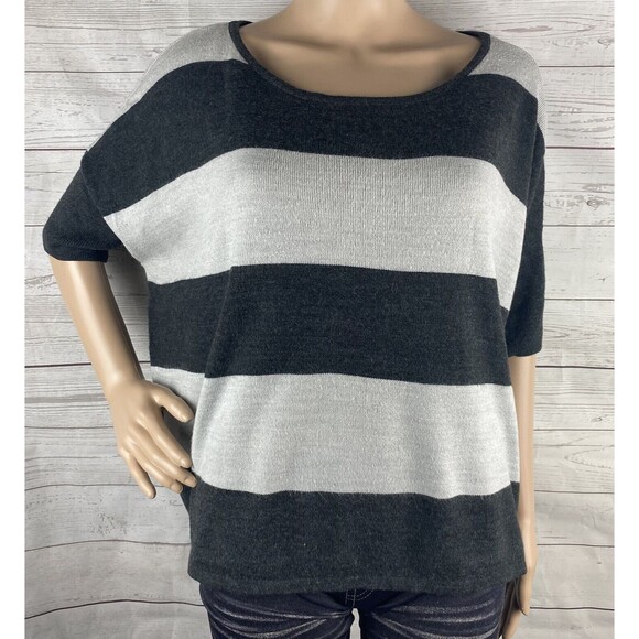 Kenar Sweater Medium Gray Striped Dolman Sleeve - Picture 1 of 12
